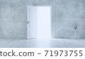 Light entering from open white door to empty room with concrete wall realistic 3D rendering 71973755