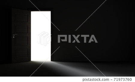 Light entering from open door to dark room realistic 3D rendering 71973760