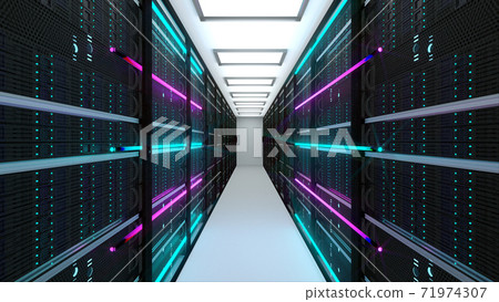 Modern server room interior in datacenter, web... - Stock Illustration ...