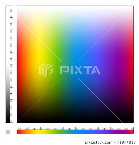 Color field with different saturation and rainbow colored gradient, spectrum of visible light, all colors of the rainbow from light to dark - square size vector illustration. 71974818
