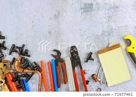 Plumbing parts, accessories on a water supply kit tools Plumbing parts, accessories on a water supply kit tools 71977461