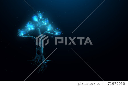 Tree with futuristic digital. Low poly model design. 3d Vector illustration 71979030