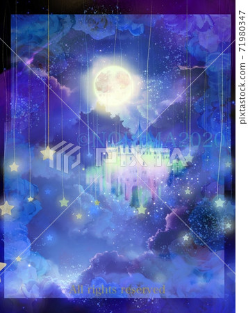 夢想可愛的西方城堡和滿月和雲朵美麗的圖畫書插圖 夢想可愛的西方城堡和滿月和雲朵美麗的圖畫書插圖 71980347