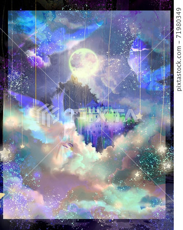 夢想可愛的西方城堡和滿月和雲朵美麗的圖畫書插圖 夢想可愛的西方城堡和滿月和雲朵美麗的圖畫書插圖 71980349