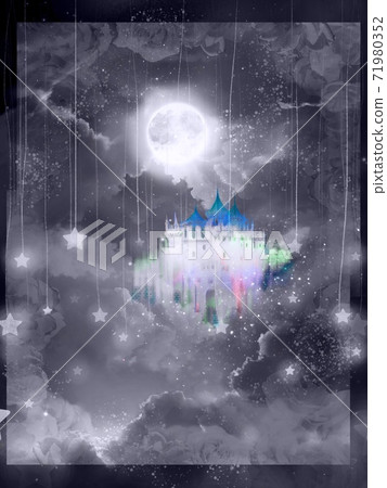 夢想可愛的西方城堡和滿月和雲朵美麗的圖畫書插圖 夢想可愛的西方城堡和滿月和雲朵美麗的圖畫書插圖 71980352