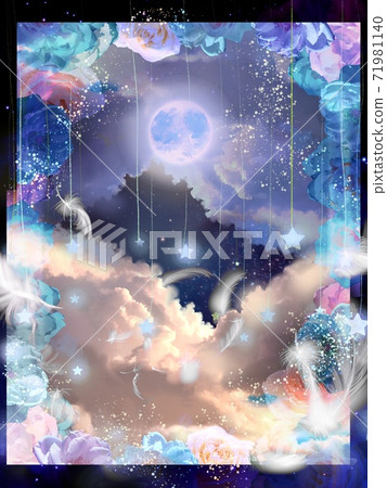 美麗的玫瑰花空間山水畫，流星從天上掉下來，滿月 71981140
