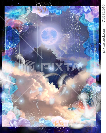 美麗的玫瑰花空間山水畫，流星從天上掉下來，滿月 71981146