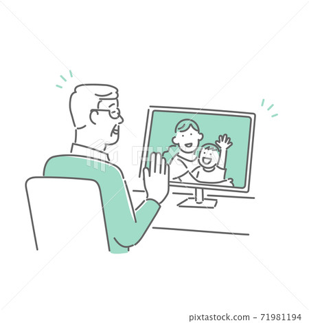 老年人通過視頻通話與家人交談的插圖素材 老年人通過視頻通話與家人交談的插圖素材 71981194