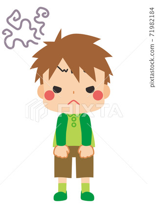 A cute little boy who is moody and moody while... - Stock Illustration ...