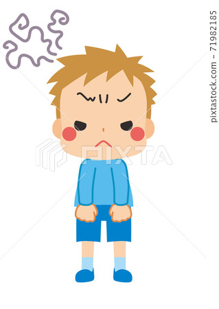 A cute little boy who is moody and moody while... - Stock Illustration ...