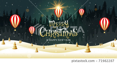 Merry Christmas, happy new year, calligraphy, Golden landscape fantasy , vector illustration. 71982287