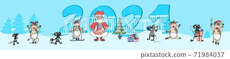new year poster with mice and bulls in santa claus new year poster with mice and bulls in santa claus 71984037