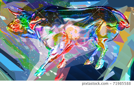 White metal bull in abstract colorful style illustration 71985588