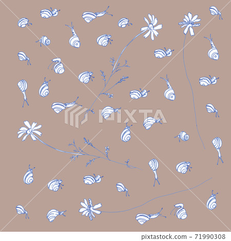 Beige pattern of snails and chamomile Beige pattern of snails and chamomile 71990308