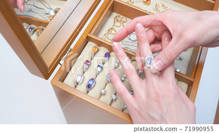 The gesture of putting on a sapphire ring 71990955