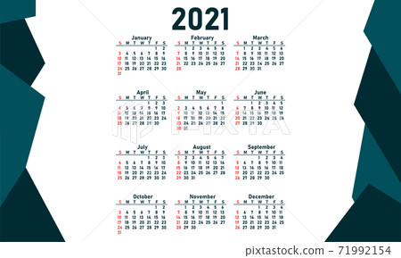 2021 new year calendar design in modern print style. Months and weekends of 2021 new year. Vector illustration 2021 new year calendar design in modern print style. Months and weekends of 2021 new year. Vector illustration 71992154