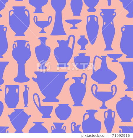 Dish background. Seamless pattern with antique vases. Dish background. Seamless pattern with antique vases. 71992916