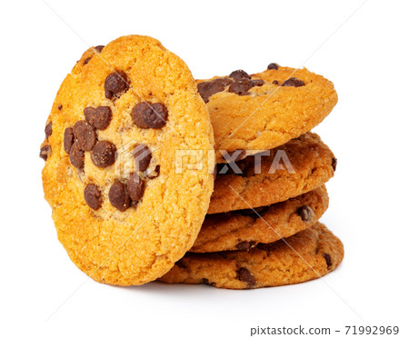 Stacked chocolate chip cookies isolated on white background 71992969