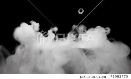 extreme close-up, detailed. thick white steam from dry ice on a black background 71993779