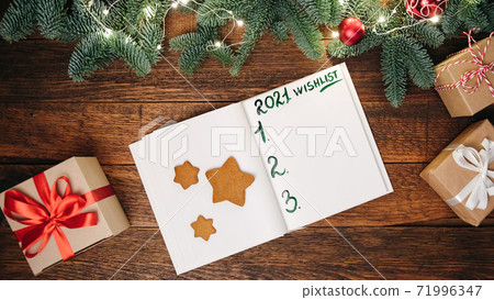 Wishlist for 2021 written in empty notebook 71996347