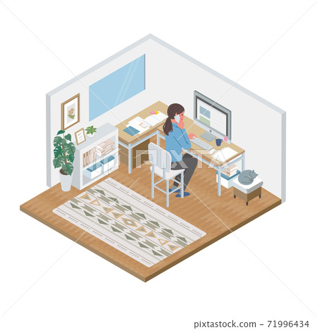 Remote work Female isometric telework... - Stock Illustration [71996434 ...