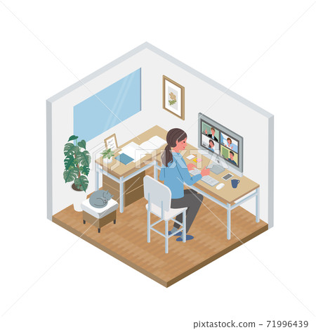 Remote work Female isometric telework... - Stock Illustration [71996439 ...