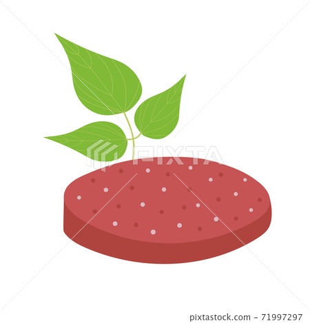 Plant based meat. Meatless product and green leaves isolated on white background. Vegan concept. Organic natural vegetarian food.Vector flat illustration 71997297