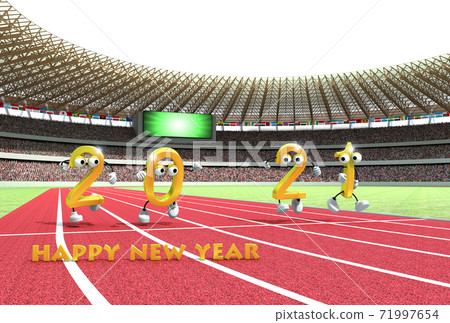 2021 (Reiwa 3rd year) New Year's card material with an athletics stadium as a motif because it is the year of the Olympic Games 71997654