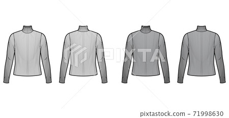 Turtleneck ribbed-knit sweater technical fashion illustration with long sleeves, oversized body Turtleneck ribbed-knit sweater technical fashion illustration with long sleeves, oversized body 71998630