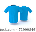 Blue T-shirt template, isolated on background. Men's realistic T-shirt mockup 3d render 71999846