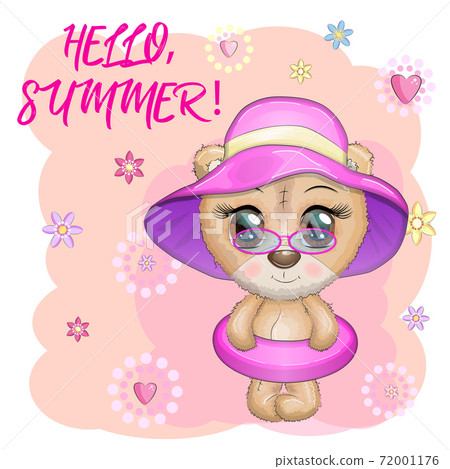 Cute cartoon bear with big eyes in a swimming circle. Summer is coming. Cute cartoon bear with big eyes in a swimming circle. Summer is coming. 72001176