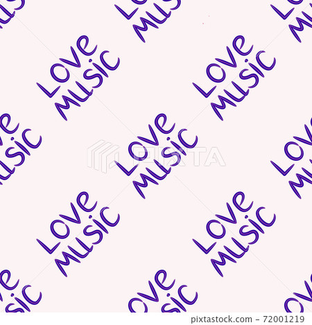 Love music seamless pattern with country guitar, music notes, treble clef, hearts, decorative elements. 72001219