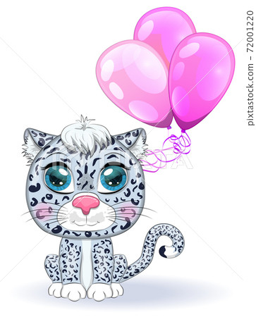 Cartoon snow leopard with expressive eyes. Wild animals, character, childish cute style. Cartoon snow leopard with expressive eyes. Wild animals, character, childish cute style. 72001220