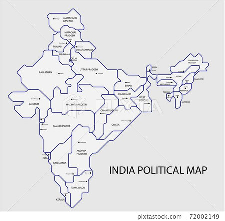 India Political Map Outline With States Name India Political Map Divide By State Colorful... - Stock Illustration  [72002149] - Pixta