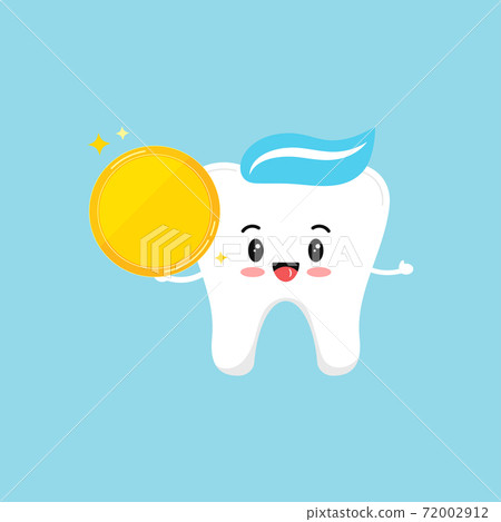 Cute tooth molar with gold coin vector illustration. 72002912