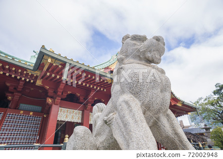 Kanda Myojin Temple, guardian dog looking up Kanda Myojin Temple, guardian dog looking up 72002948