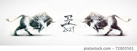 Silhouette of bullfighting facing each other 2021 year of ox banner black and white particles year of ox 72003501