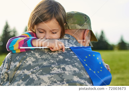 Touching reunion of little girl and father. Touching reunion of little girl and father. 72003673