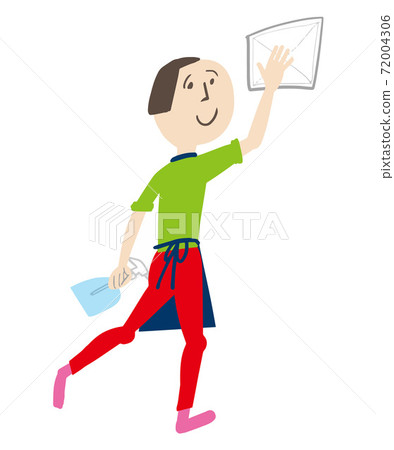 Illustration of a girl happily wiping with a rag Illustration of a girl happily wiping with a rag 72004306