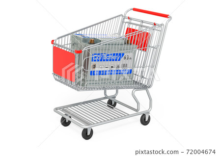 Car battery inside shopping cart, 3D rendering 72004674