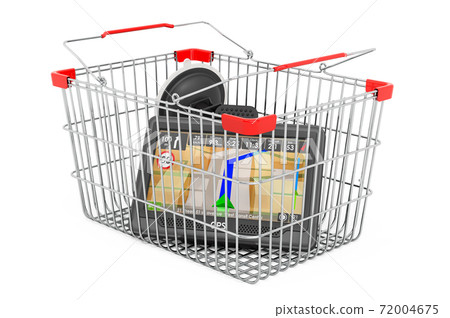 Shopping basket with GPS navigation device, 3D rendering Shopping basket with GPS navigation device, 3D rendering 72004675