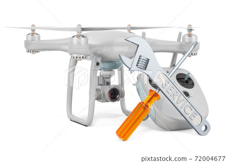 Service and repair of drone quadrocopter with remote control, 3D rendering Service and repair of drone quadrocopter with remote control, 3D rendering 72004677