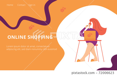 Woman online shopping. Web shop in sale landing page. Vector stock illustration isolated on white background. EPS10 Woman online shopping. Web shop in sale landing page. Vector stock illustration isolated on white background. EPS10 72006623