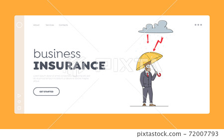 Business Man Protect of Crisis, Safety Landing Page Template. Financial Protection, Security. Businessman under Umbrella 72007793