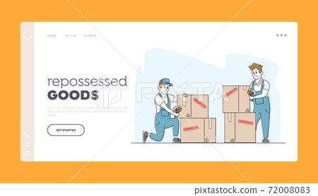 Bankruptcy, Financial Problems, Economy Crisis, Seizure, Confiscation Landing Page Template. Bailiff Men with Boxes 72008083
