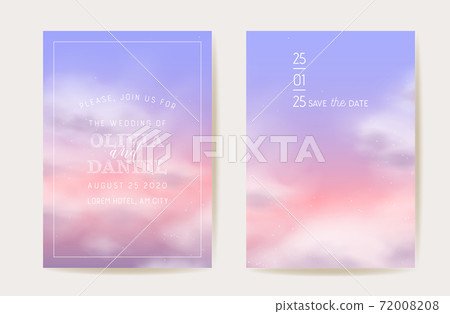 Pink cotton clouds wedding invitation. Vector design magic pastel background. Luxury pastel save the date 72008208