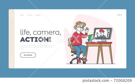 Elderly People Video Communication Landing Page Template. Senior Lady Sitting on Chair Communicate in Internet Elderly People Video Communication Landing Page Template. Senior Lady Sitting on Chair Communicate in Internet 72008209