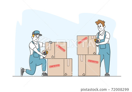 Bankruptcy, Financial Problems, Economy Crisis and Property Confiscation, Seizure. Bailiff Male Characters with Property 72008299