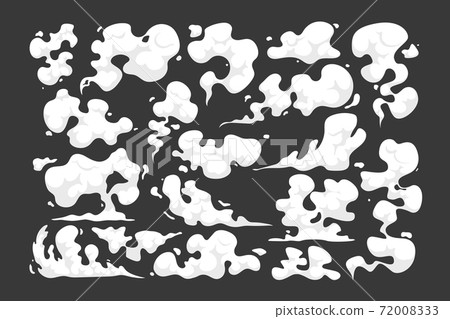 Set of Cartoon Smoke Clouds, White Aroma or Toxic Steaming Vapour, Dust Steam Design Elements, Flow Mist, Smoky Steam 72008333