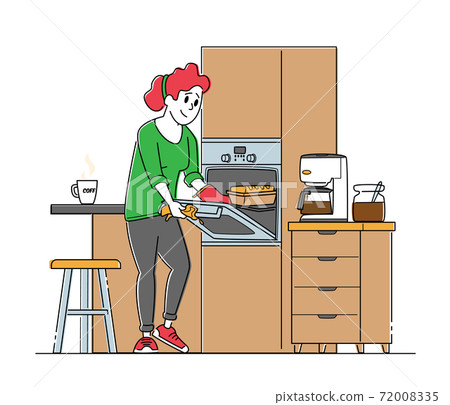 Baking Culinary Experience, Housekeeping Duties and Home Chores. Woman at Household. Female Character Cooking Bakes 72008335